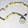 Silver Pendant With Natural Stone, Yellow Pearls, Marble, Necklace