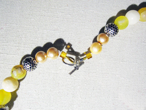 Silver Pendant With Natural Stone, Yellow Pearls, Marble, Necklace - Image 3