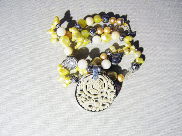 Silver Pendant With Natural Stone, Yellow Pearls, Marble, Necklace - Image 5