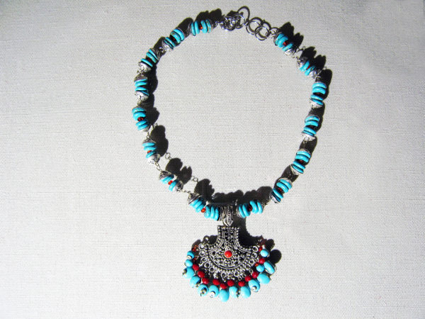 Inlaid Metalwork with Egyptian Turquoise and Corals, Necklace