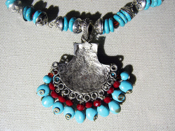 Inlaid Metalwork with Egyptian Turquoise and Corals, Necklace - Image 3