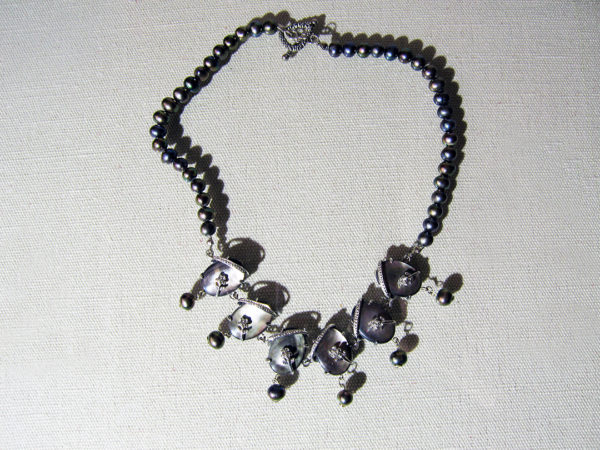 Black Pearls (from Japan) With Handcrafted Antimony Metal Work, Necklace - Image 5