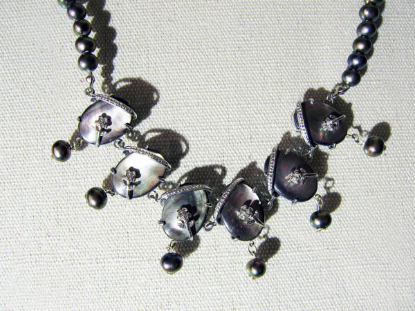 Black Pearls (from Japan) With Handcrafted Antimony Metal Work, Necklace - Image 4