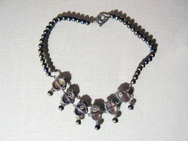 Black Pearls (from Japan) With Handcrafted Antimony Metal Work, Necklace - Image 2