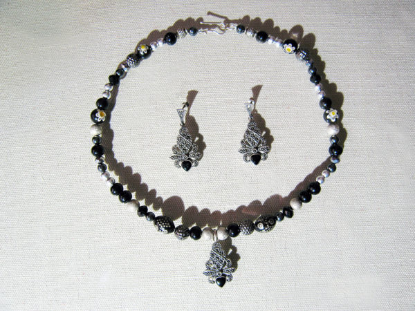 Onyx and Sterling Silver Necklace & Earrings Set