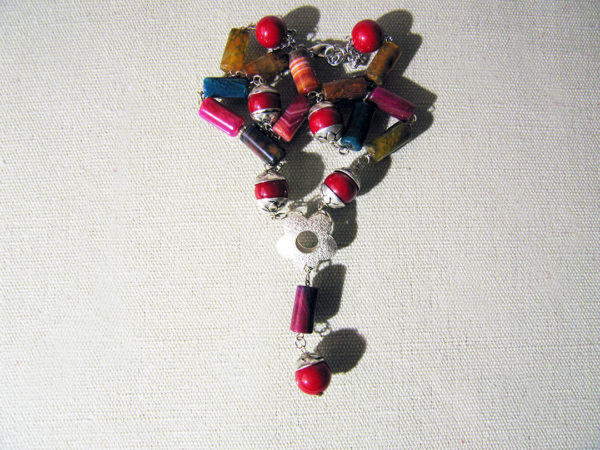 Silver Plated Drak Red Coral Quartz and Jade Necklace - Image 3