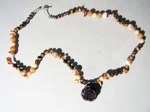 Dark Coral Red Silver Plated Flower Necklace