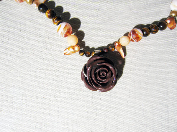 Dark Coral Red Silver Plated Flower Necklace - Image 2