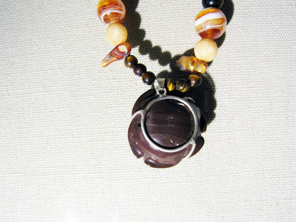 Dark Coral Red Silver Plated Flower Necklace - Image 3