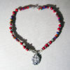 Platinum Plated Antique Pendant With Angels And Mother of Pearls, Red Corals, Silver & Gold Plated Beads Necklace