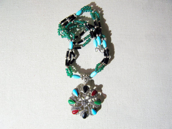 Silver Necklace With Turquoise, Onyx and Jade - Image 6