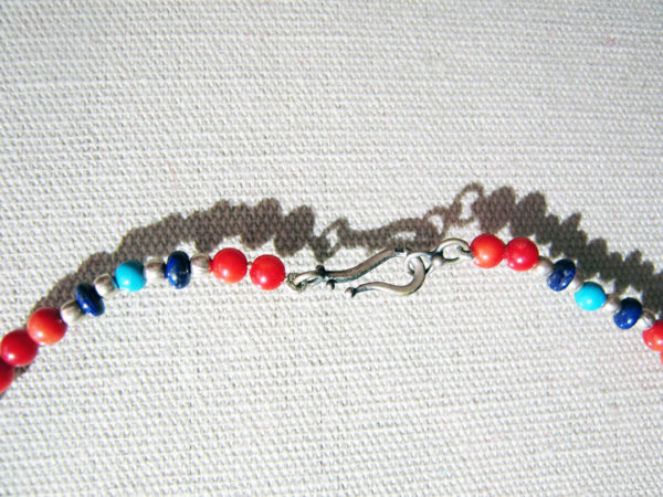 Handcrafted Egyptian Silver Inlaid With Lapis, Turquoise and Coral Necklace - Image 3