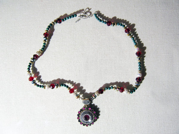 Cupper & Silver Inlaid With Zircon, Malachite and Gold Plated Beads Necklace